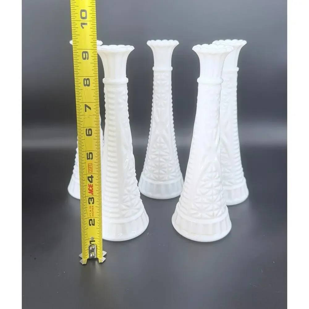 Set of 6 Vintage Stars & Bars Milk Glass Bud Vases 9